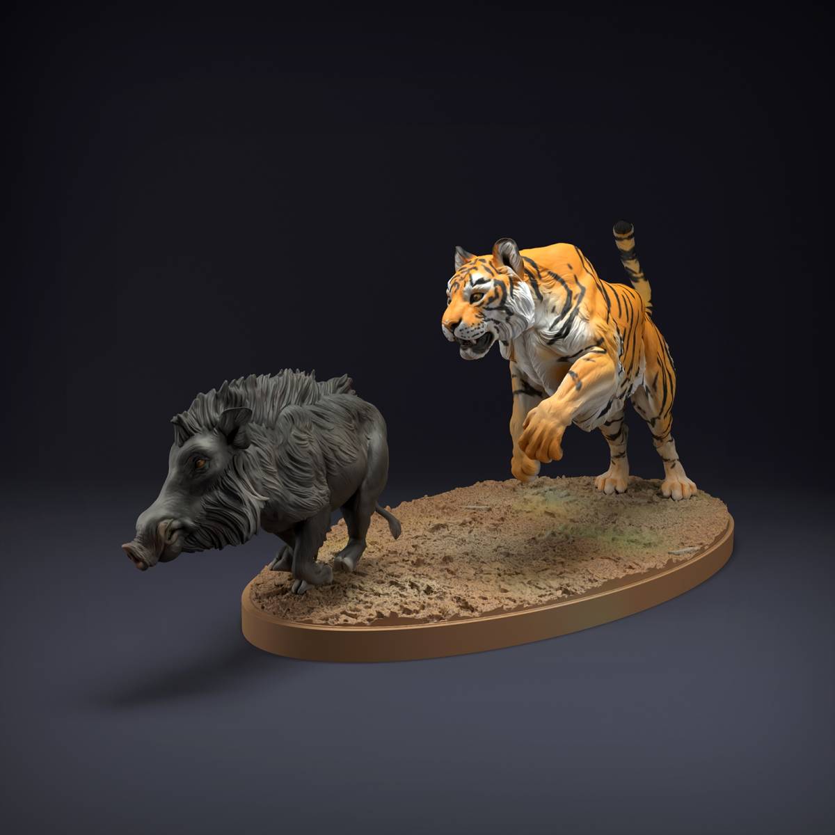 Animal Den Anml-220802 Bengal Tiger Indian Boar Hunt 3Dプリント ミニチュア D&D TRPG アニマルフィギュア拍卖