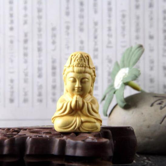 ★既決★柘植木材 可愛い 観音菩薩 枕本尊 仏具 仏像 置物 お守り 根付 縁起物拍卖