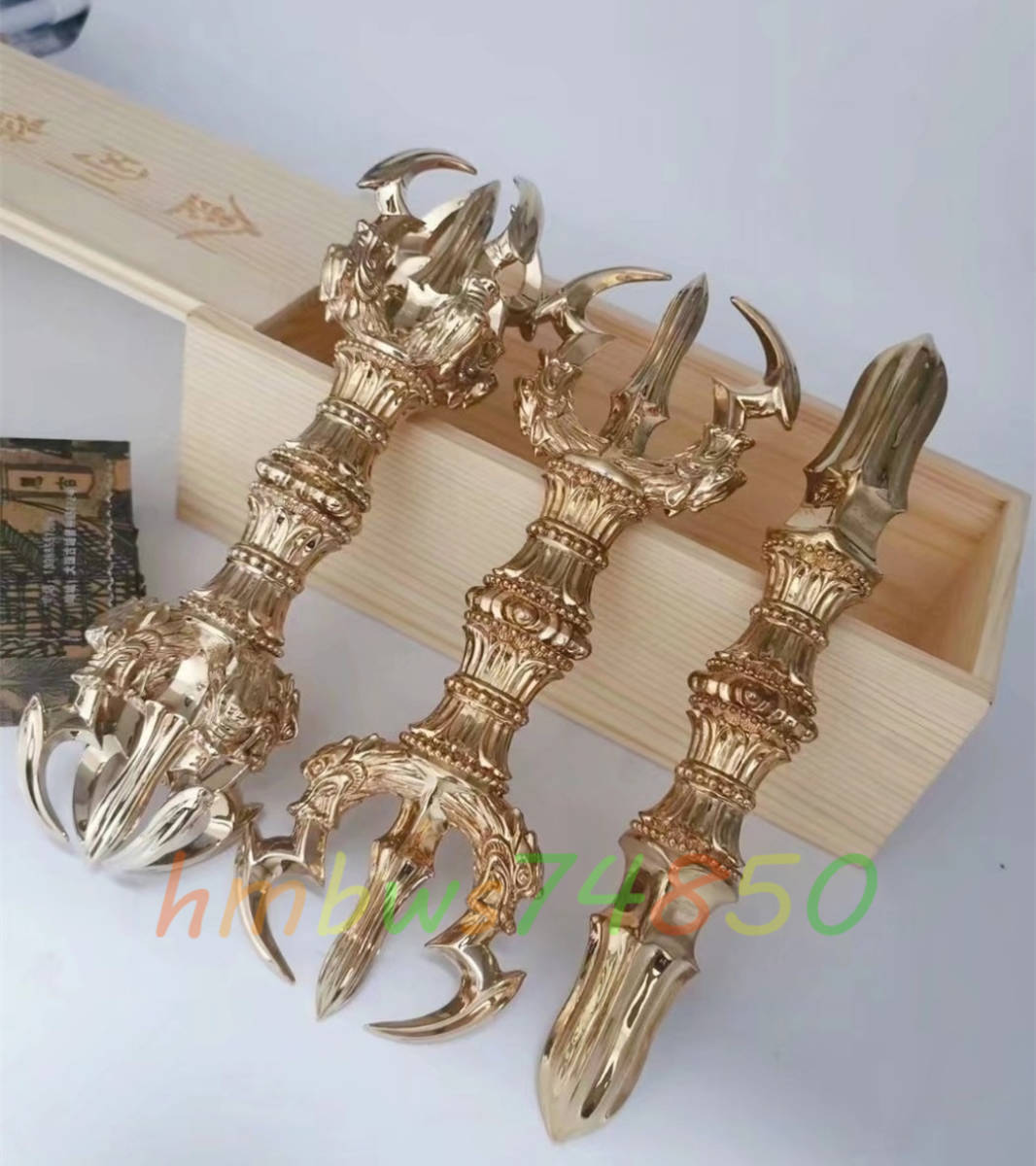「密教法具 寺院仏具」極上品 金剛杵 3点セット五鈷杵/三鈷杵/独鈷杵 仏教芸術品 銅製 磨き仕上げ 長さ22cm拍卖