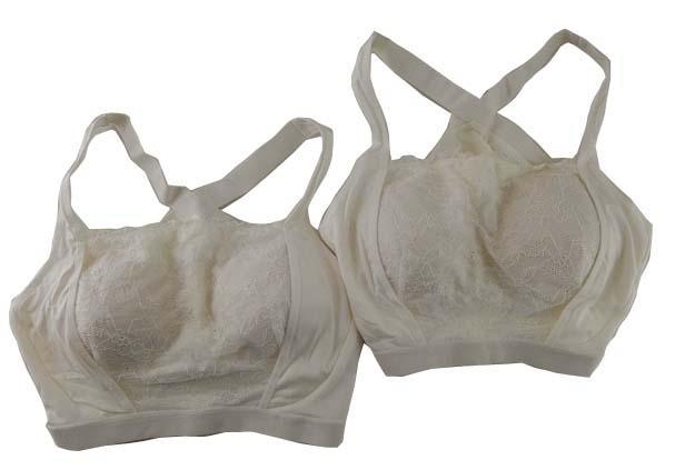SI4119◇ 新品 補正下着 バスト・背中 引き締めゴム加工 2枚組 前面レース仕様 4Lサイズ オフホワイト 送料 350円拍卖