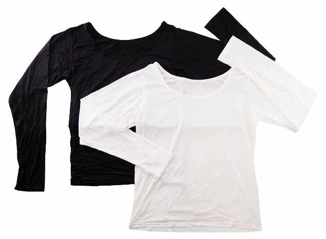 SI4504◇ 新品 超冷感 指穴付き 長袖 インナー 2枚組 ボートネック 5Lサイズ ブラック オフホワイト 送料510円拍卖