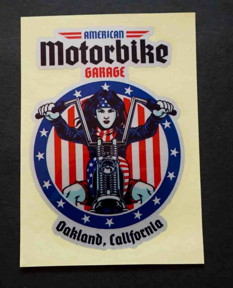 《NW■ST新品》チョッパーガール 美女ライダー◎Motorbike GARAGE■アメリカ ステッカー■防水◆バイク DIY倉庫■開運 ラッキーアイテム拍卖