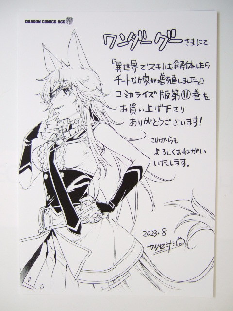 ワンダーグー 限定 異世界でスキルを解体したらチートな嫁が増殖しました 11巻 ポストカード 230809 特典 WonderGOO 非売品 イラストカード拍卖