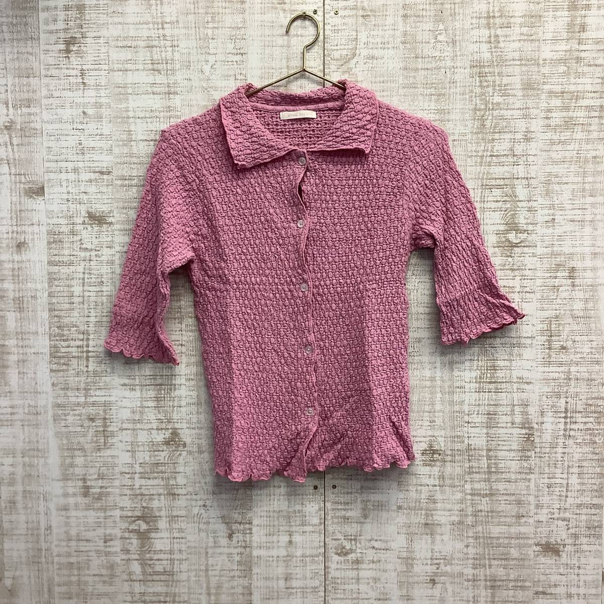 A385◇ehka sopo | エヘカソポ 七分袖シャツ 美品 ピンク サイズF拍卖