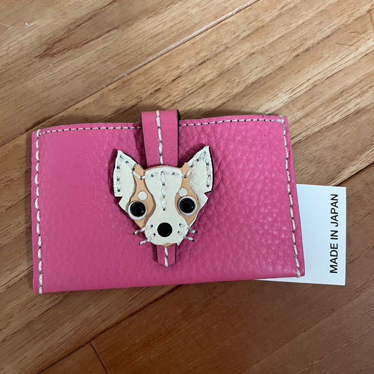 チワワ 日本製 本革 牛革 カードケース ピンク ピッグスキン 新品 プレゼントに ハンドメイド拍卖