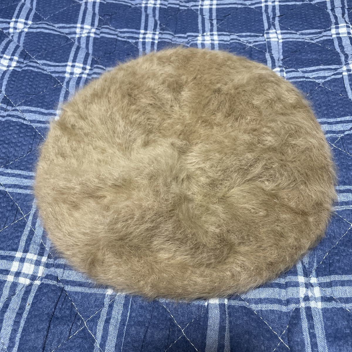 美品 ふわふわシャギー ベレー帽 ベージュ系 ウール混 せ拍卖