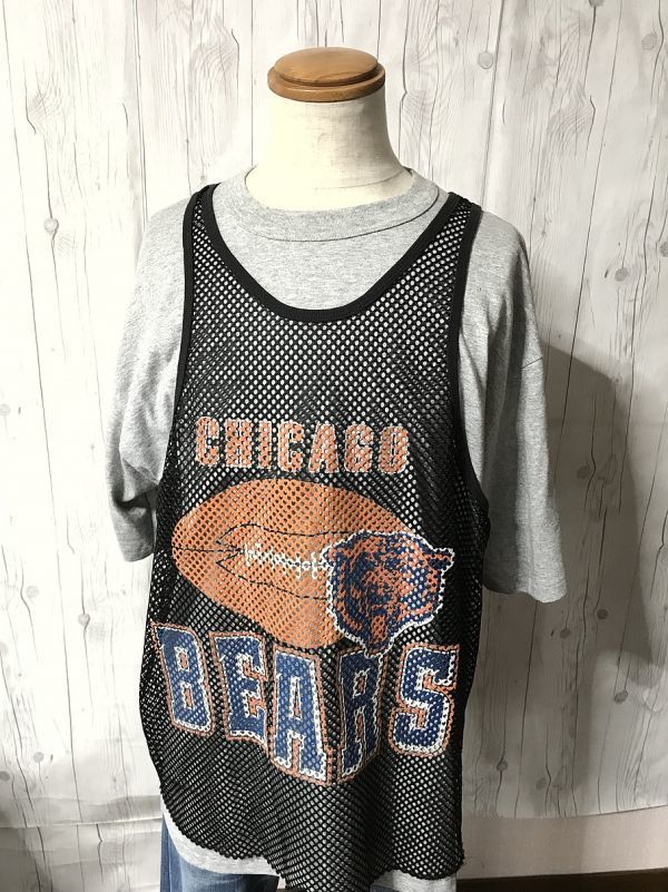 激レア・TEAM WORK【USA製】シカゴベアーズレイヤードTシャツ グレー×黒 XL 希少モデル ヴィンテージ拍卖