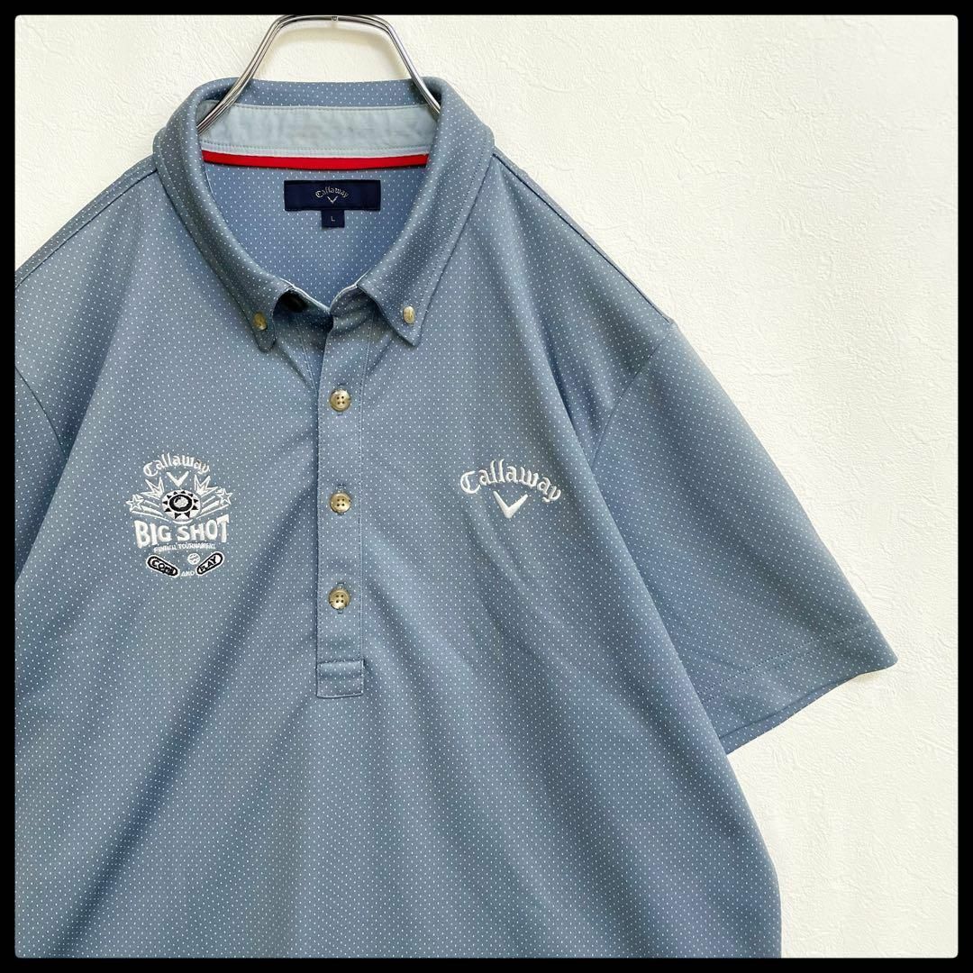 キャロウェイ ボタンダウン ゴルフ ドット柄 刺繍ロゴ 半袖ポロシャツ メンズ Lサイズ Callaway拍卖