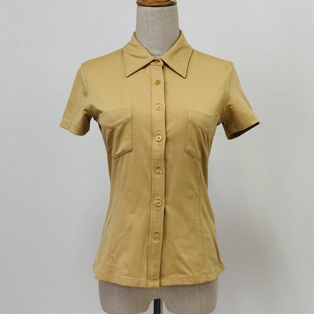 k0162 美品 SPRIT シャツ 半袖 胸ポケット XS(USA) 黄色 無地 レディース ナチュラル カジュアル おしゃれ シンプルデイリーカジュアル拍卖