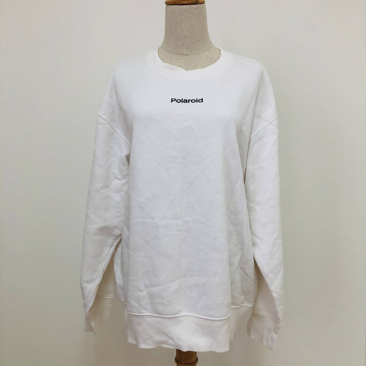 k0248 Polaroid GU ジーユー トレーナー スエット 長袖 裏起毛 丸首 プリント M ゆったり 白 メンズ万能 シンプルデイリーカジュアル拍卖