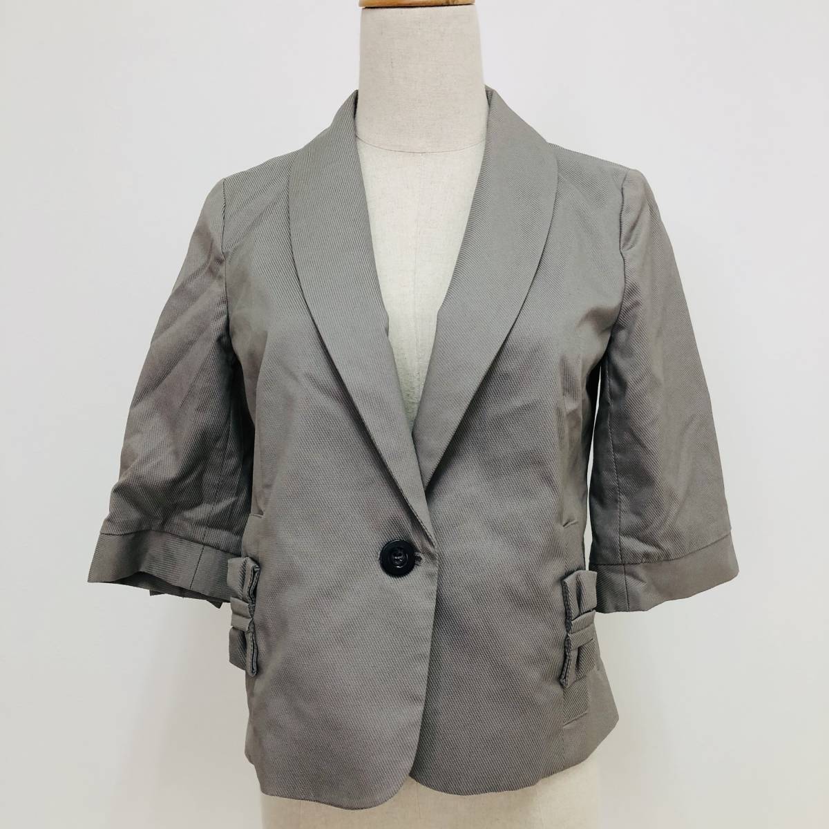 k0291 美品 Mirror Mirror on the wall ミラーミラーオンザウォール ジャケット 長袖 綿混 サイズ38 グレー 上品 エレガントガーリーチック拍卖