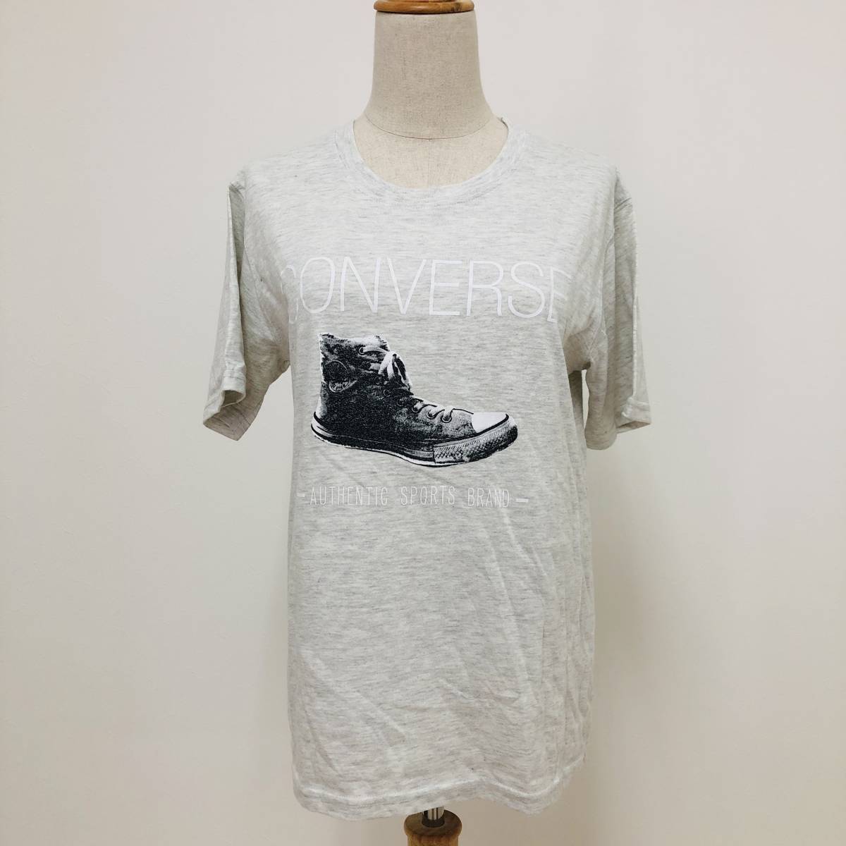 k0363 美品 CONVERSE コンバース Tシャツ 半袖 綿混 プリント 夏 M グレー メンズ おしゃれ かっこいい 万能 シンプルデイリーカジュアル拍卖