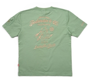 テッドマン/刺繍/Tシャツ/カーキ/XL/tdss-487/エフ商会/カミナリモータース拍卖