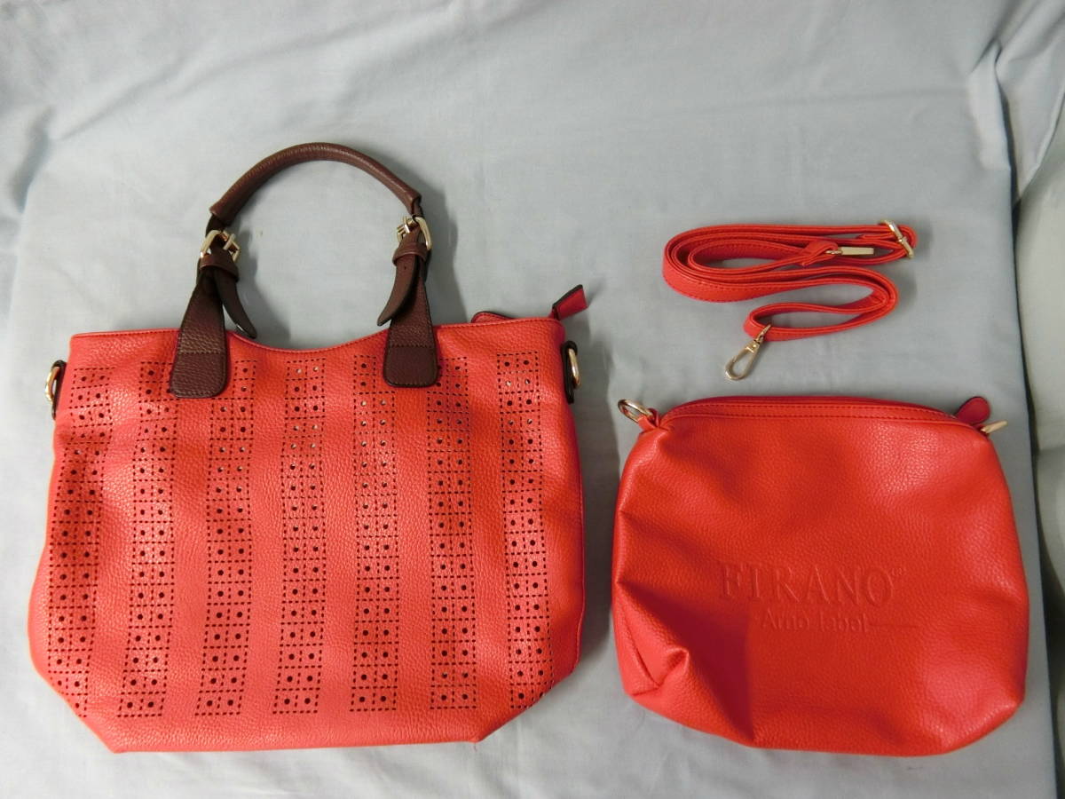 ★値下げ★フィラーノ FIRANO Amolabel ベルトハンドルバッグ&ショルダーバッグセット ショルダーバッグ両方可 バッグインバッグ可 赤 拍卖