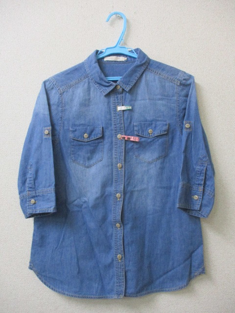 ★値下げ★chocol raffine robe ショコラフィネローブ レディース デニムシャツ 七分袖 Mサイズ 【クリーニング済】拍卖