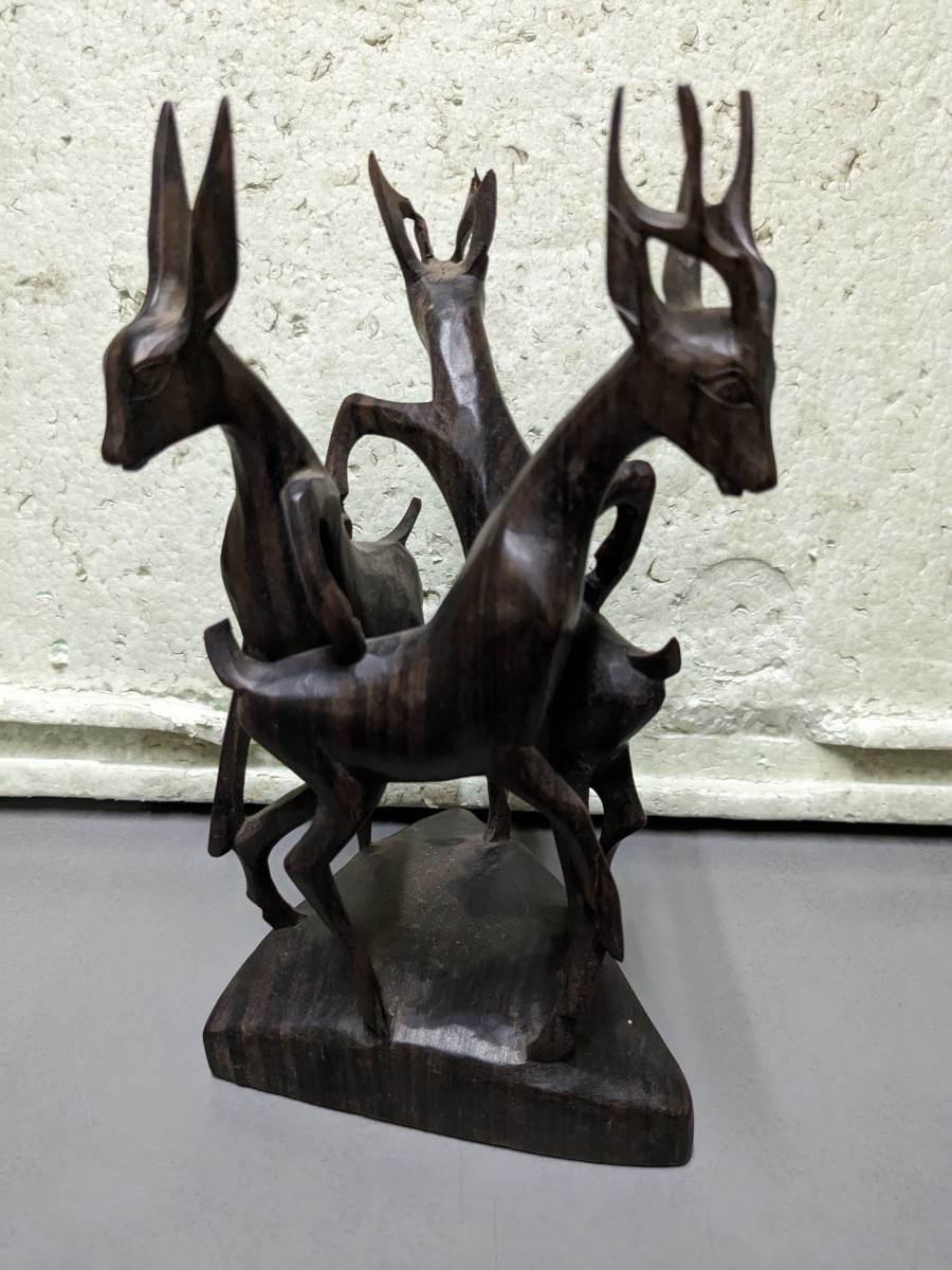 古玩 黒檀 縞黒 鹿の置物 置物 鹿 古い拍卖