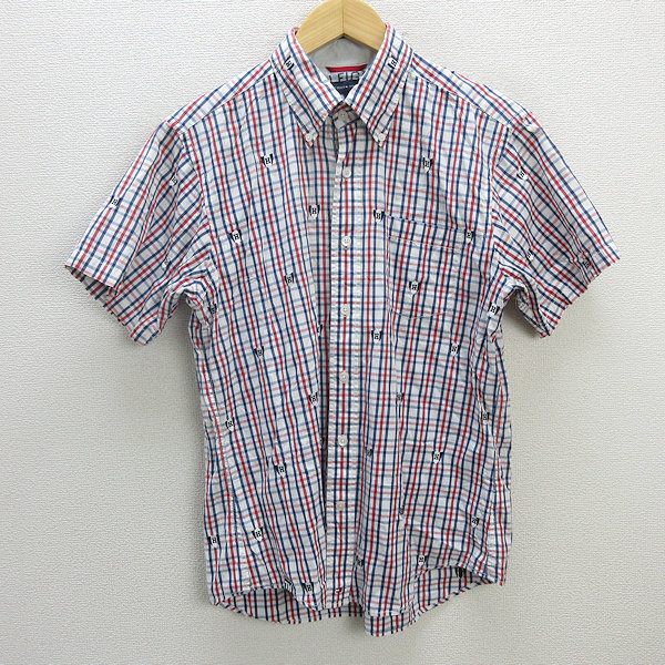 z■トミーヒルフィガー/TOMMYHILFIGER 半袖BDシャツ チェック柄【M】赤青系/men's/20【中古】■拍卖