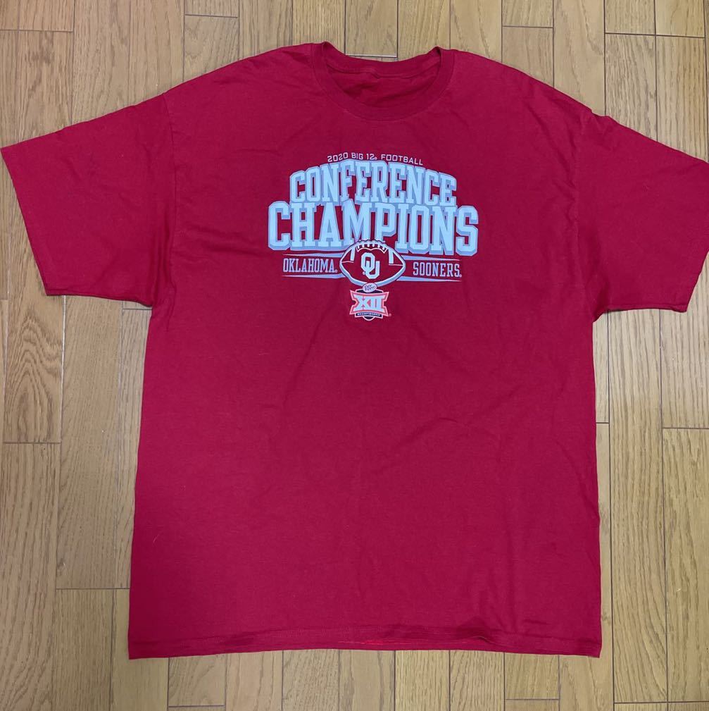 送料無料■FOOTBALL フットボール 赤 レッド 半袖 Tシャツ サイズ2XL USA古着 OKLAHOMA SOONERS拍卖
