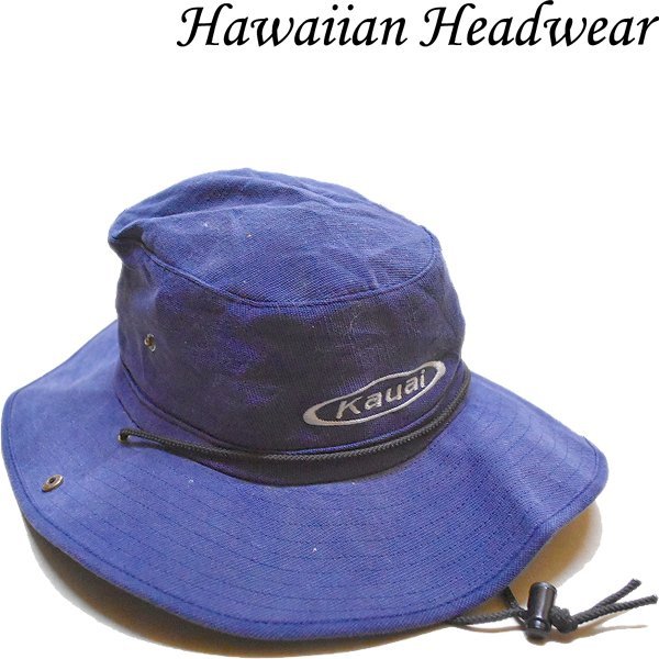 1点物◆カウアイ島KAUAI紐付きサファリハット古着メンズレディースOKアメカジ90sストリート/スポーツMixバケットハット帽子ハワイ紺559383拍卖