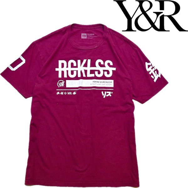 1点物◆USAブランドY&RバックプリントTシャツ古着メンズXL/2XLレディースOKアメカジ90sストリート/スポーツMix半袖ポロシャツ漢字559616拍卖