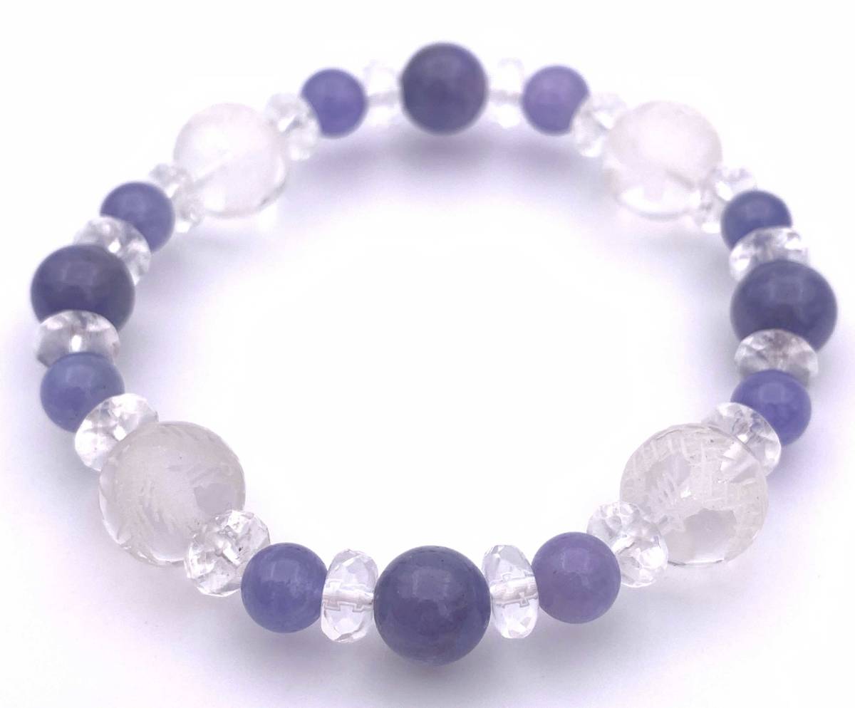 風水四神!天然石彫り水晶10mm玉&タンザナイトAAのブレスレット拍卖
