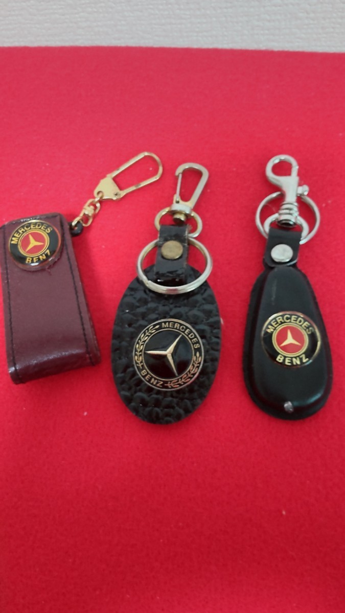 当時物、昭和レトロ、未使用、キーホルダー、赤LARK、(非売品)2点、ベンツ3点、まとめて5個 レザーキーホルダー拍卖