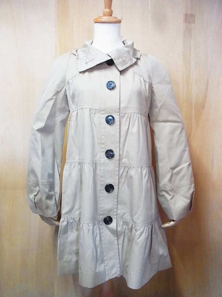 美品 正規 バーバリーブルーレーベルBURBERRY LONDON 裏地チェック柄 ギャザーデザイン コットン トレンチコート ワンピ ベージュ サイズ38拍卖