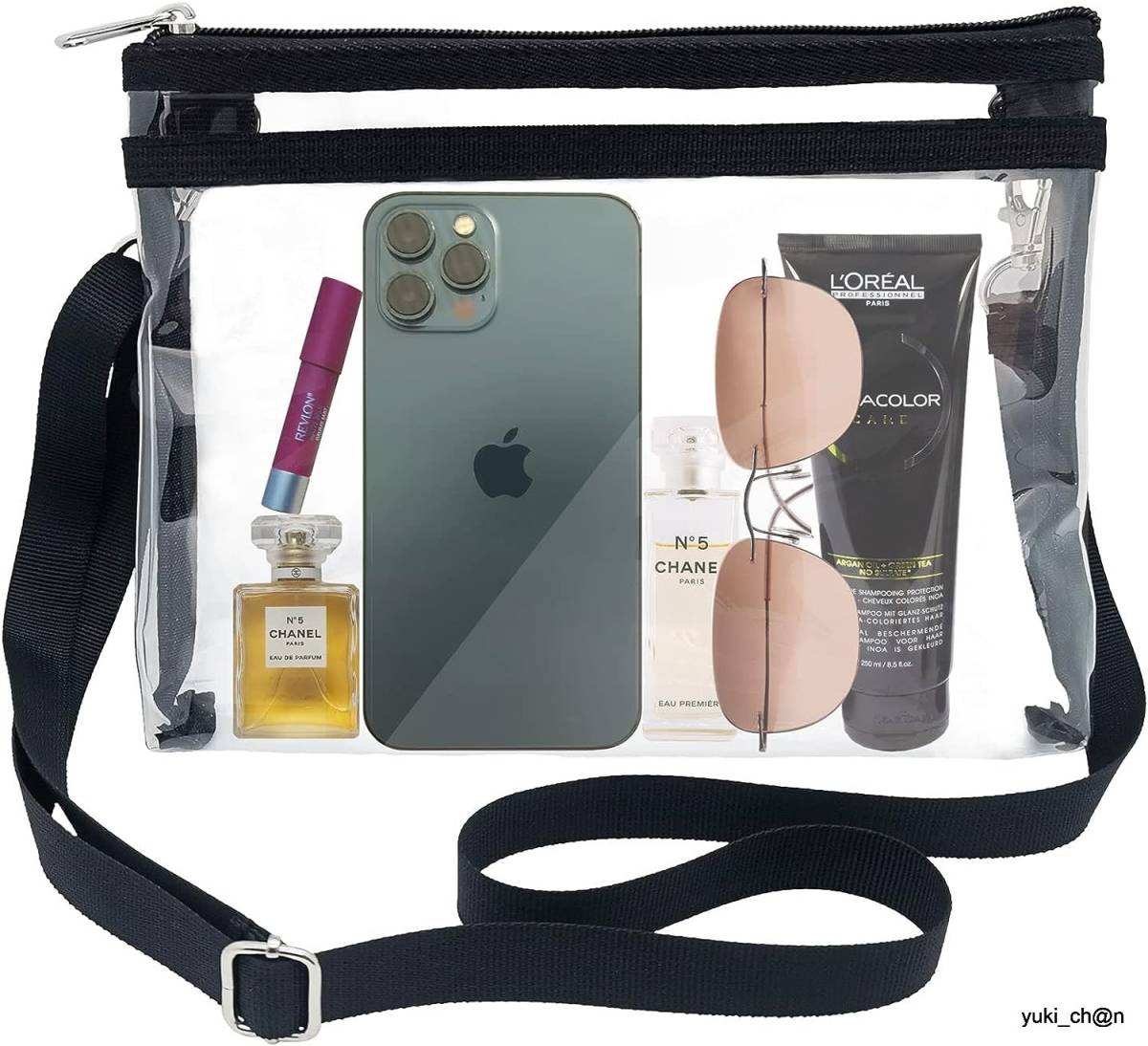 PVCクリア クロスボディバッグ スタジアム承認 透明ジムショルダーバッグ 透明財布 物入れ袋 調節可能ショルダーベルト 軽量 男女兼用拍卖