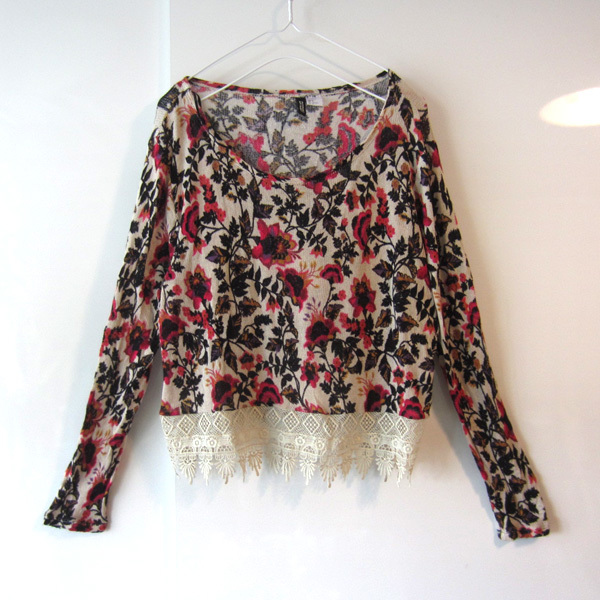 美品 エイチアンドエム H&M クロップドニット セーター 花柄 レース拍卖