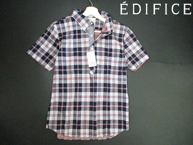 新品 未使用■ 安い! 定価10500円 即決 エディフィス 半袖ポロシャツ 40 EDIFICE チェック ボタンダウン拍卖