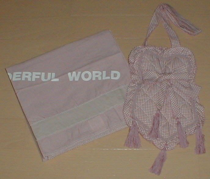 ワンダフルワールド(カネコイサオ)スカーフ&ひょうたん型ポシェット☆ギンガムチェックピンク☆未使用☆拍卖