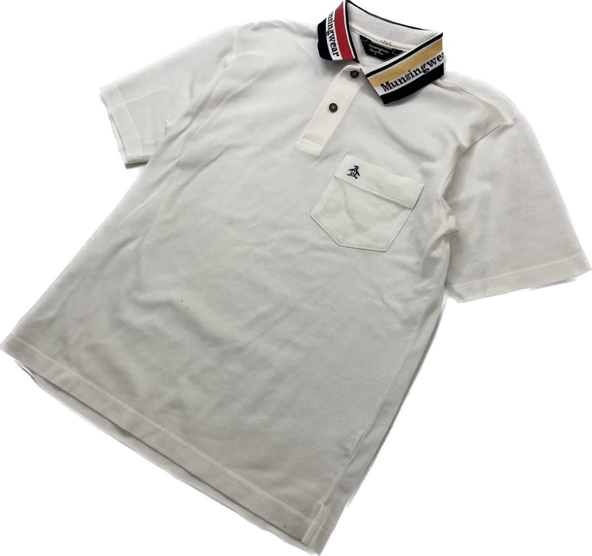 Munsingwear ☆ 襟ロゴ デザイン ポロシャツ 半袖 ホワイト 白 S ゴルフ スポーツ カジュアル マンシングウェア グランドスラム■EA235拍卖
