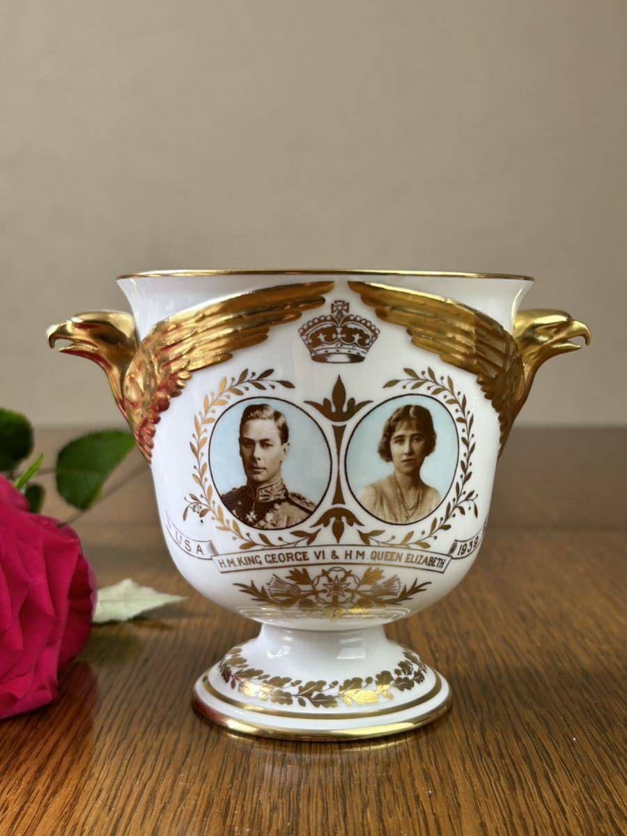 3000点 限定生産 イギリス ロイヤルクラウンダービー Royal Crown Derby 1939年 ジョージ6世 クイーンエリザベス USA訪問記念 ゴブレット拍卖