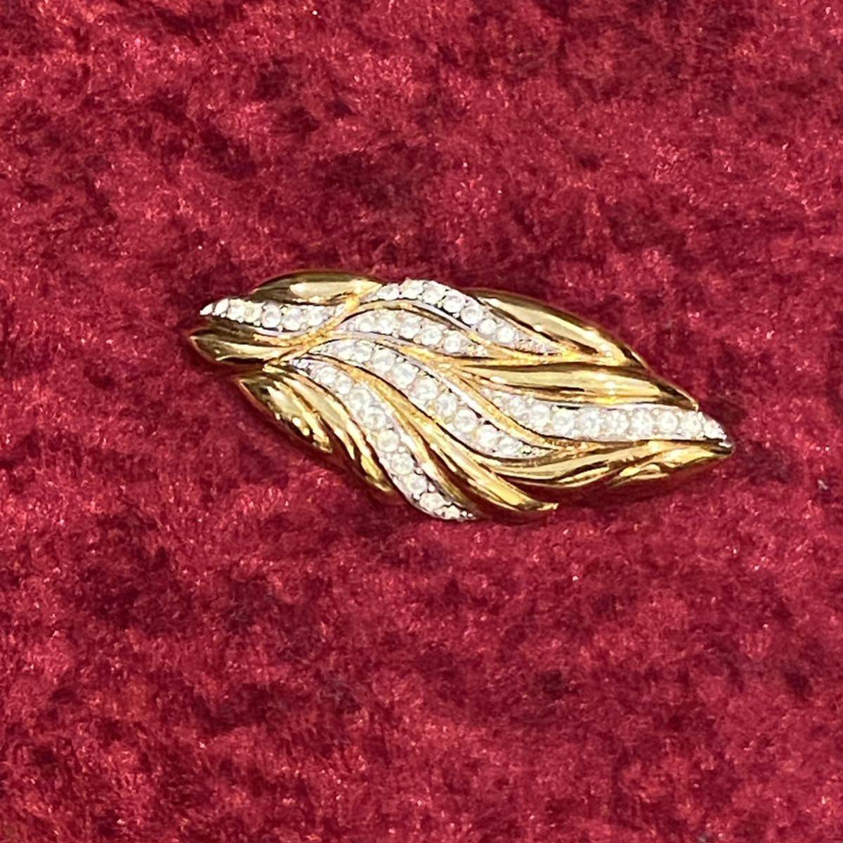 美品 LANVIN ランバン ラインストーン リーフ 葉っぱモチーフ ブローチ拍卖