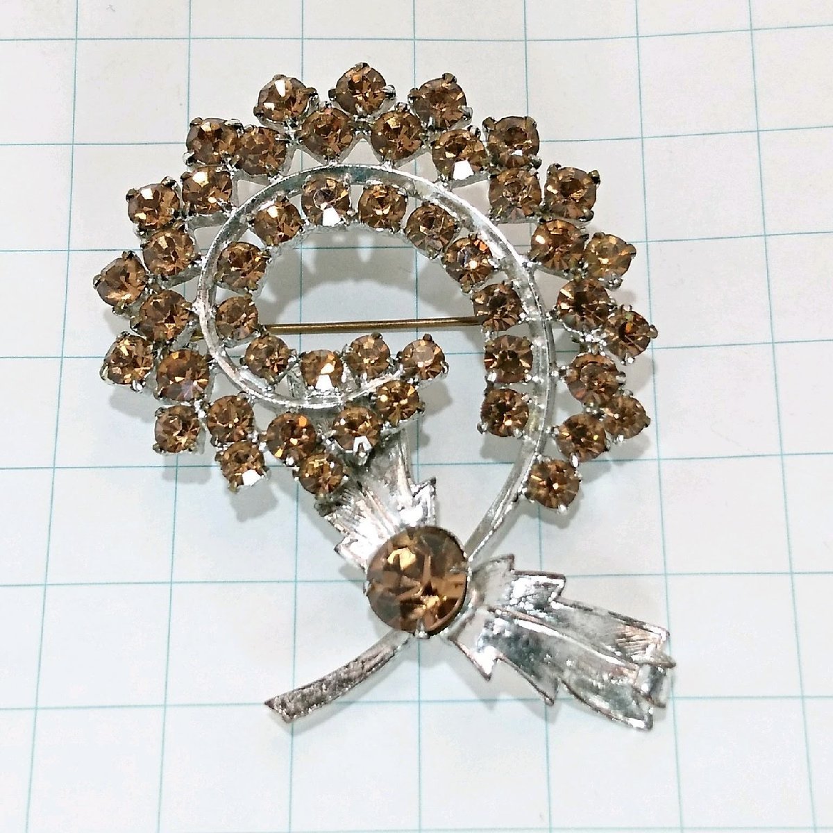 送料無料)ビンテージ☆ブラウンラインストーン 小枝☆アンティークブローチ A18604拍卖
