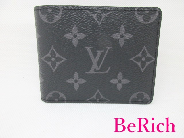 美品 ルイヴィトン LOUIS VUITTON ポルトフォイユ スレンダー 二つ折り 財布 モノグラム エクリプス M62294 グレー 【中古】 bs3295拍卖