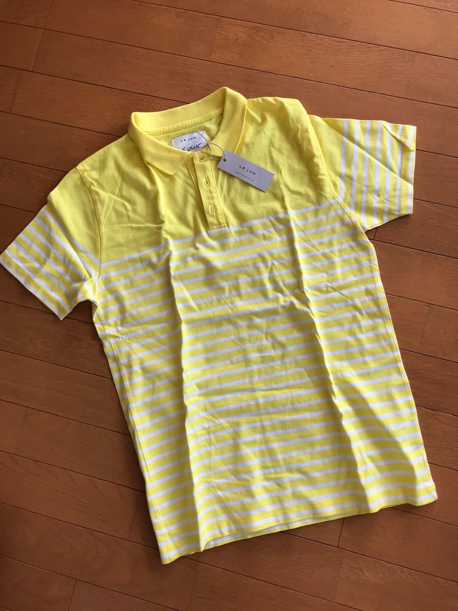 新品M LE JUN♪ル ジュン パネルボーダー ポロシャツ♪メンズ イエロー 半そで ボーダー ストライプ拍卖