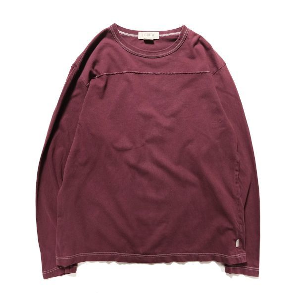 90's 00's USA製 Jクルー クルーネック コットン Tシャツ 長袖 (S) 赤紫系 ロンT 無地 90年代 00年代 アメリカ製 旧タグ オールド J.CREW拍卖