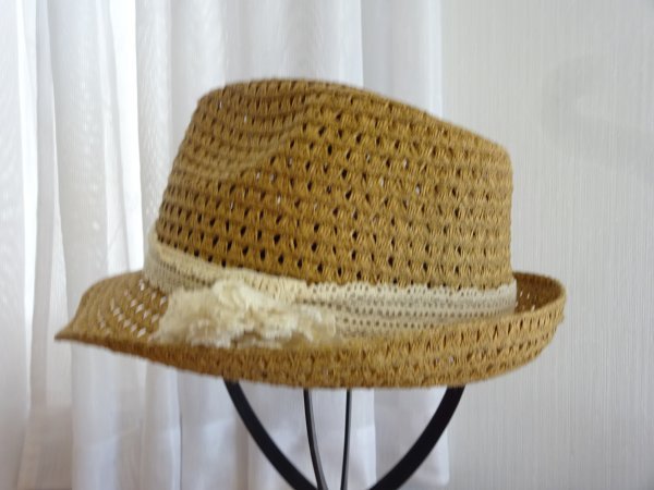 ∨HONES ∨ハニーズ レディース・ガールズ ペーパーハット ベージュ色 レース付 サイズ57・5cm キャップ 帽子拍卖