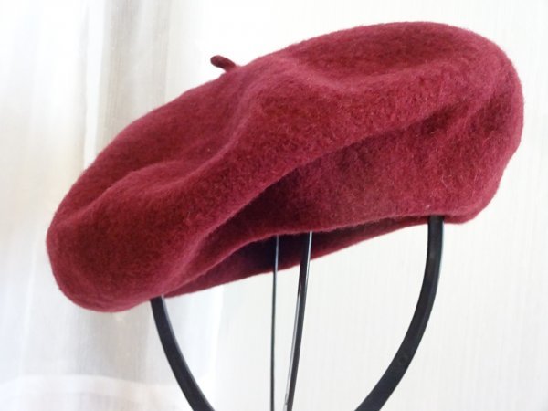 * LEPSIM * レディース・ガールズ ワインレッド ベレー帽 サイズ57cm〜59cm キャップ 帽子 ウール拍卖
