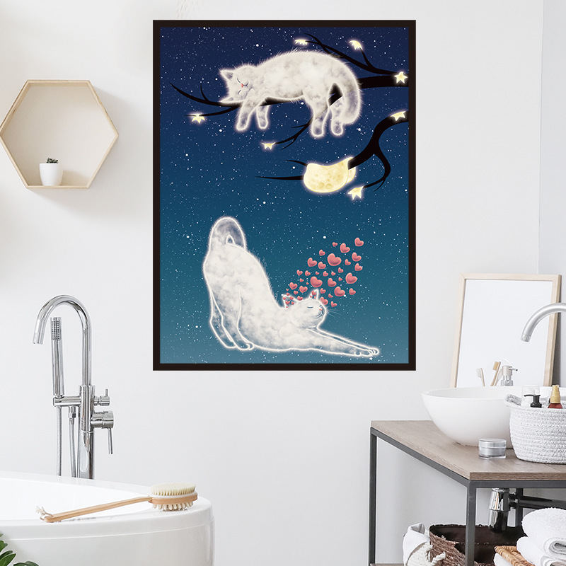 ウォールステッカー YAC162 白猫 夜 夢幻 癒す DIY 壁紙 インテリアシート 剥がせるシール 送料無料拍卖