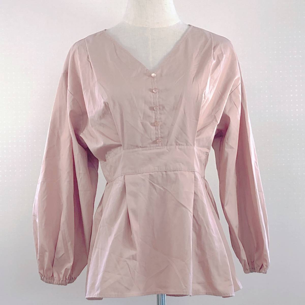 AS0763 GU ジーユー レディース トップス ブラウス 長袖 Mサイズ ピンク 桃 無地 綿素材含 ガーリー 春秋 キュートなスイートスタイル拍卖