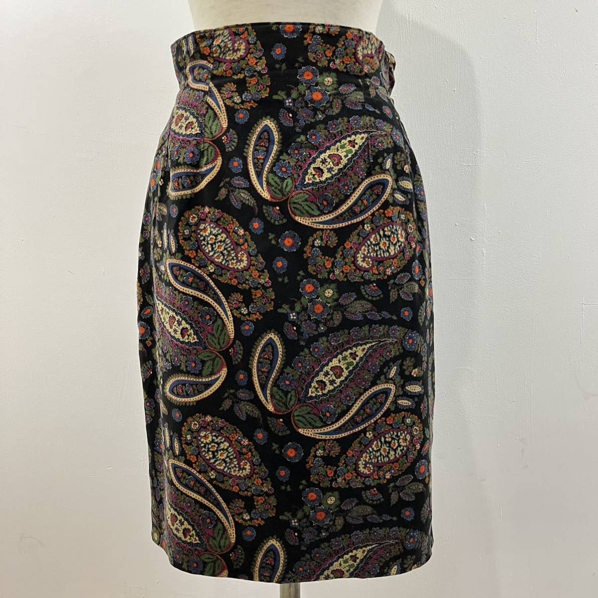 80s VINTAGE KENZO PARIS ベロアスカート ベルベット ペイズリー柄 膝丈スカート 日本製 赤タグ ケンゾー【レターパックプラス郵送可】G拍卖