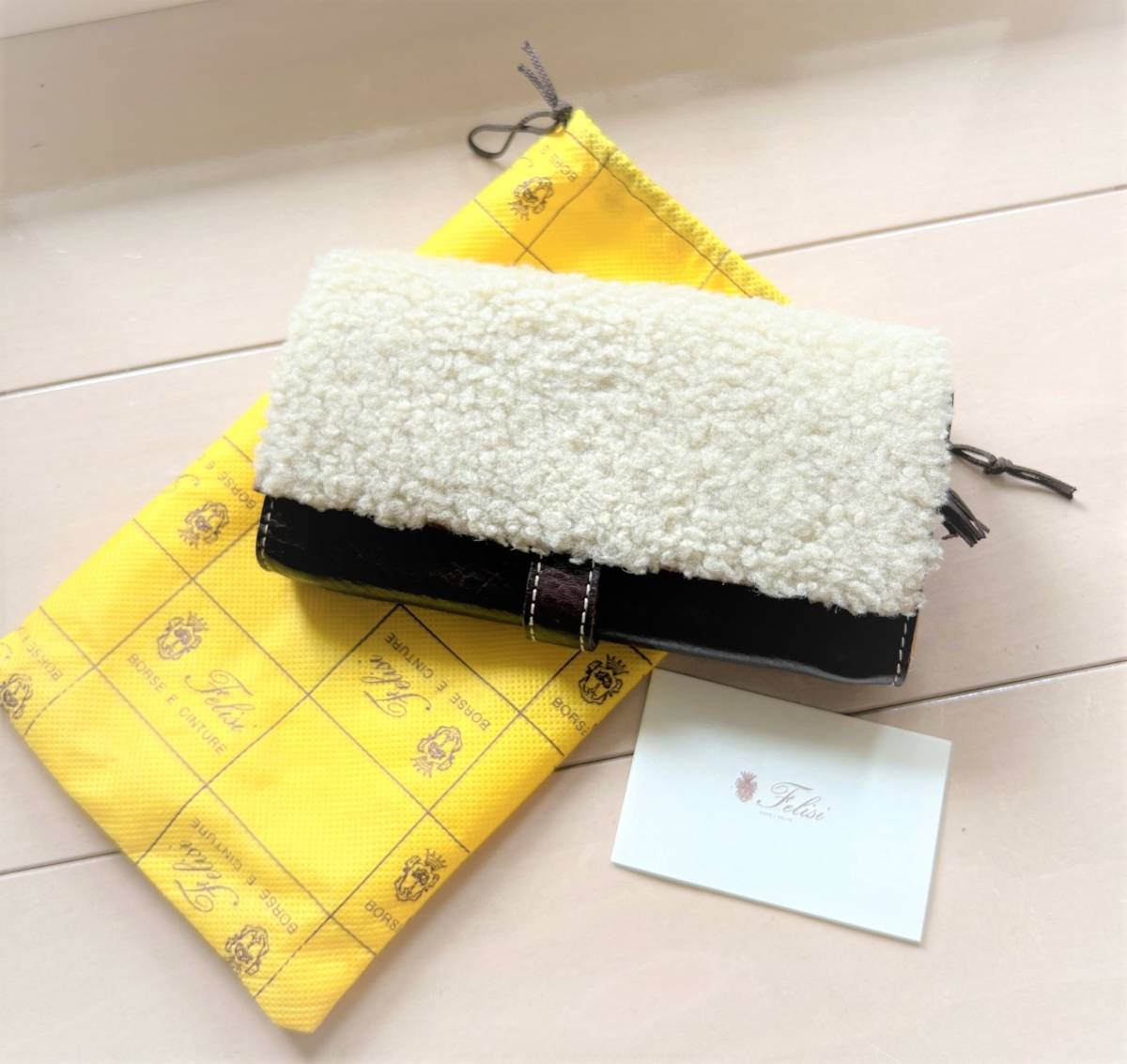 貴重!★Felisi フェリージ ウォレット 長財布 レザー×ムートン・レザー 限定モデル! イタリア製 6万円★ギャランティ・ケースあり拍卖