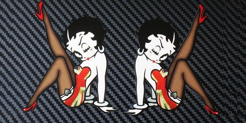 送料無料 Betty boop Motorcycle stickers decals ベティ・ブープ ステッカー シール デカール 2枚セット 74 mm x 90mm拍卖