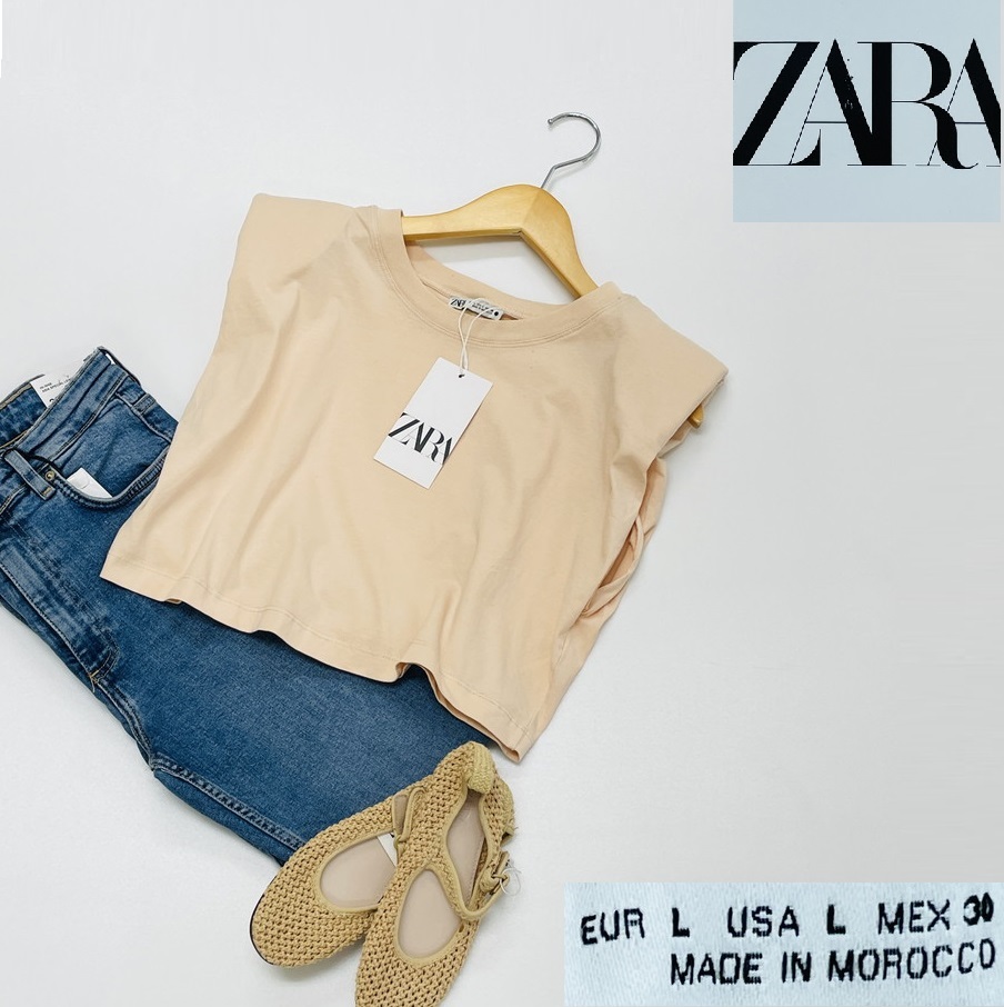 /L/ ZARA サーモンピンク ノースリーブ ショルダーパッド レディース タグカジュアルトップス フェミニン大人可愛いデイリー ザラ拍卖