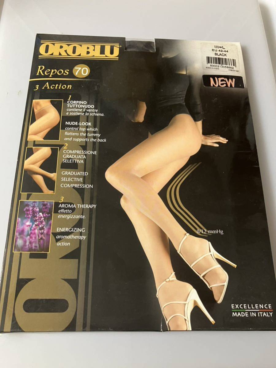 【送料無料】 OROBLU repos 70 3action L eu42/44 black 70デニール タイツ オロブル tights 黒 ブラック アロマ コンプレッション拍卖