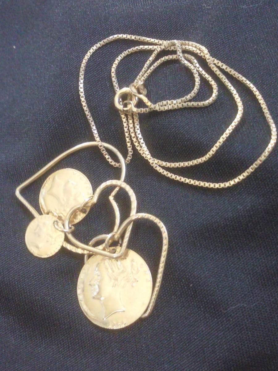 エリザベス金貨3連コインネックレス◆ハート形コインペンダント◆可愛い♪ヴィンテージ調コスチュームジュエリー品アンティーク◆送料無料拍卖