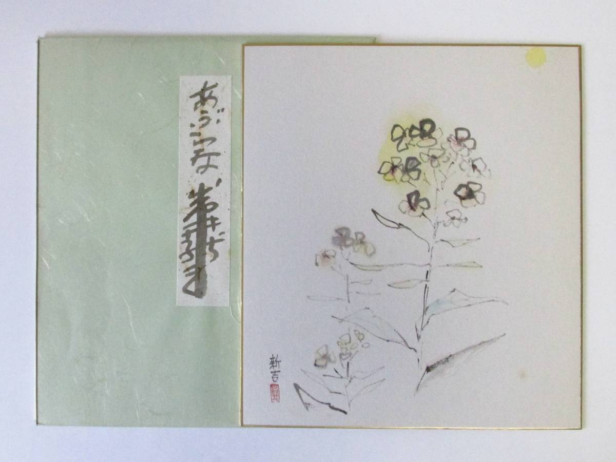 ○清雅○ 岩井新吉 水彩色紙「あぶらな」 創元会審査員 富山県黒部市生まれ(黒部市美術館収蔵画家) 岡山市で活躍 花の絵 真作保証拍卖