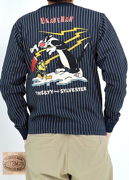 BR×LOONEYコラボ 天竺ロングTシャツ◆The BRAVE-MAN ウォバッシュXLサイズ LTB-2315 ブレイブマン 刺繍 シルベスター 長袖T拍卖